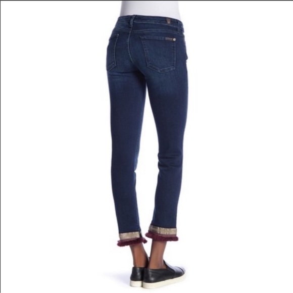 7 For All Mankind Blue Jeans with Red and Tan Cuffs - Picture 4 of 4